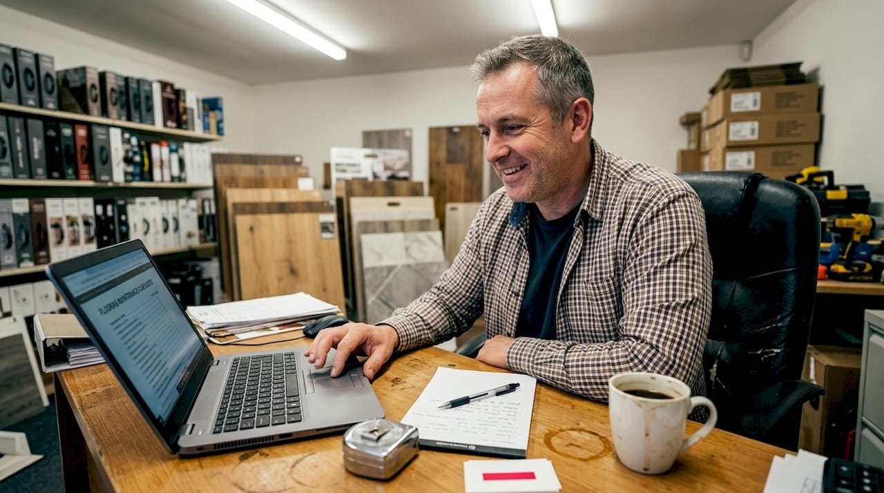 Flooring business owner manages website maintenance