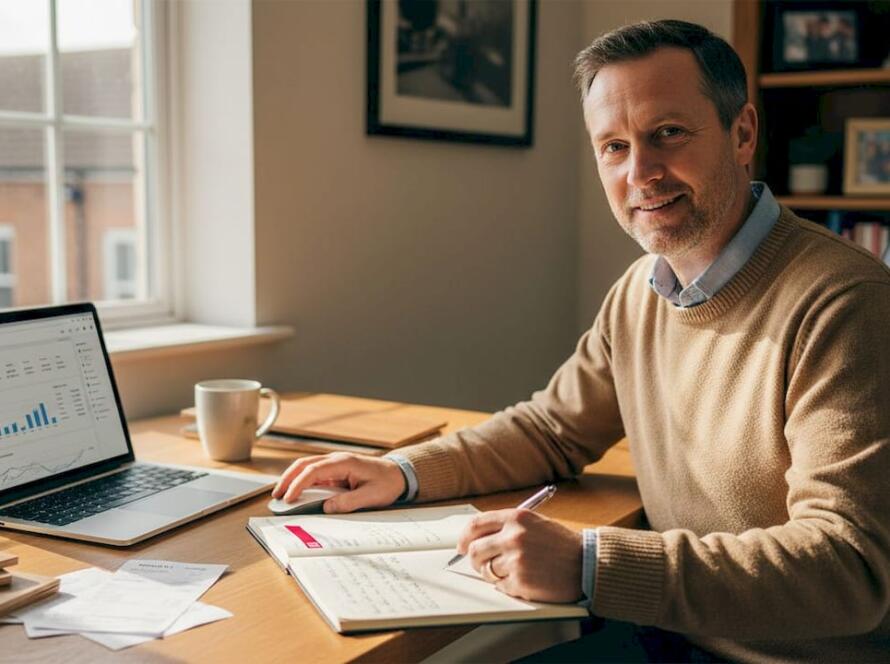 Owner reviewing website analytics at desk