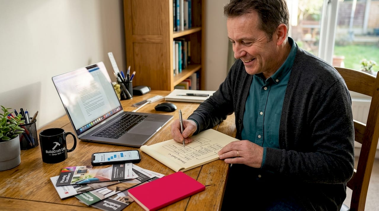 Business owner planning flooring website structure