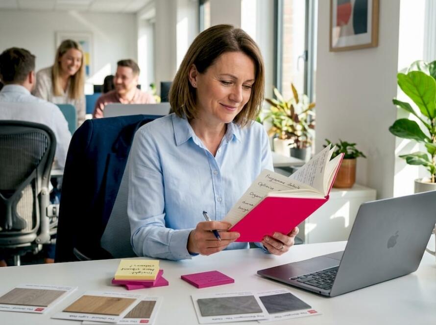 Manager reviewing customer research notes