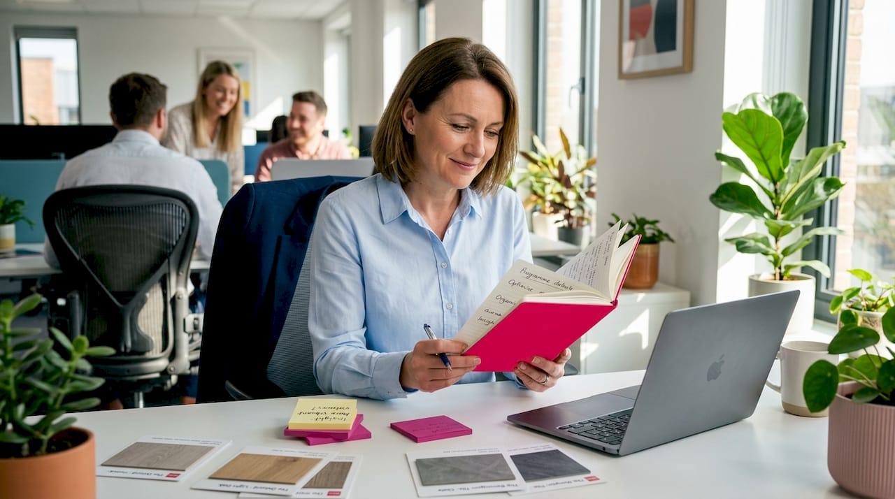 Manager reviewing customer research notes