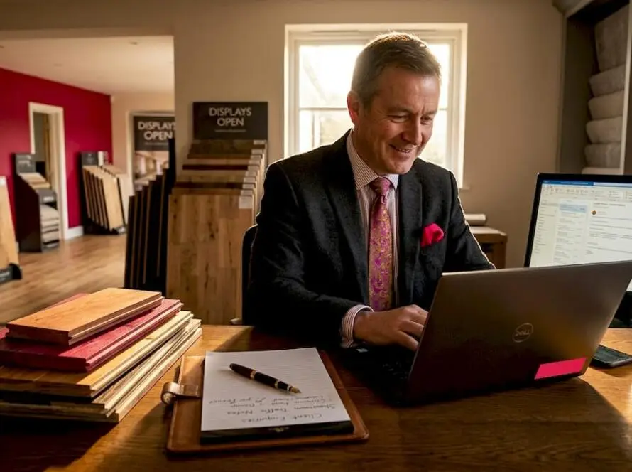 Manager reviewing customer enquiries at desk