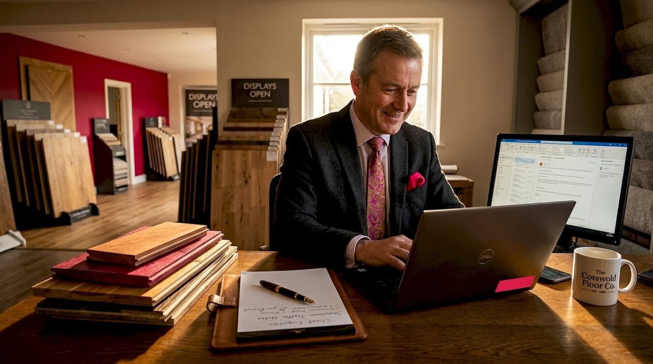 Manager reviewing customer enquiries at desk