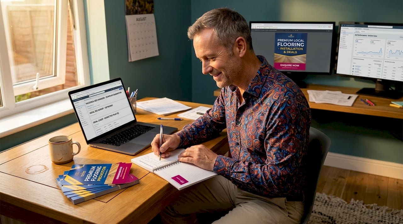 Business owner coordinates flooring marketing