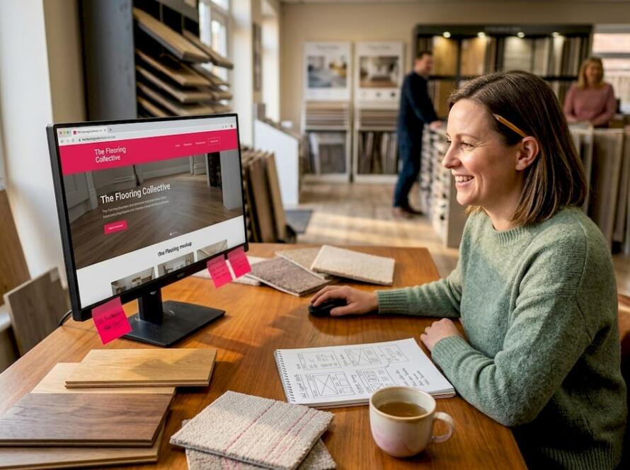 Web designer revising flooring shop website