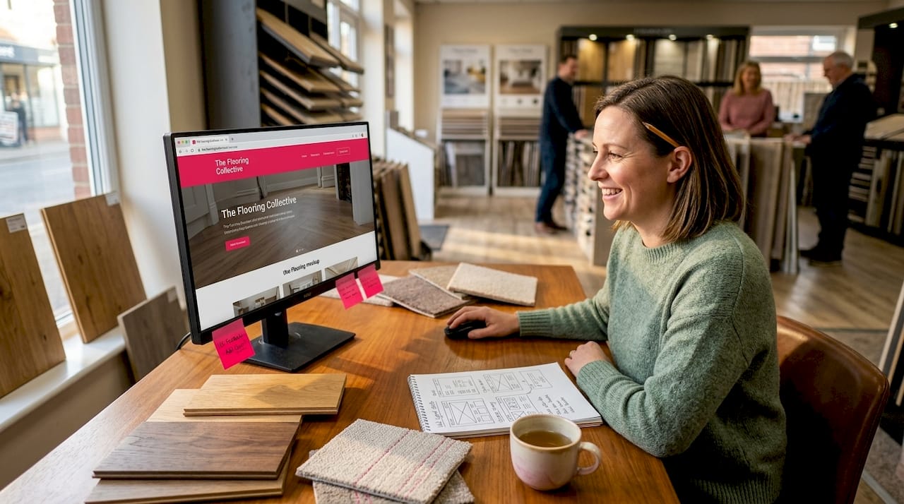 Web designer revising flooring shop website