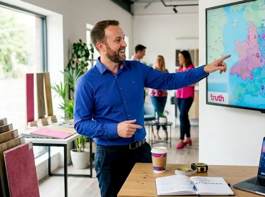 Flooring consultant reviews local area map