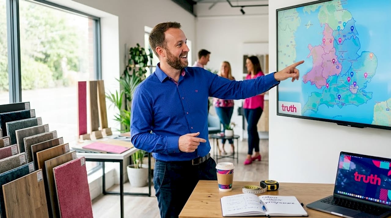 Flooring consultant reviews local area map