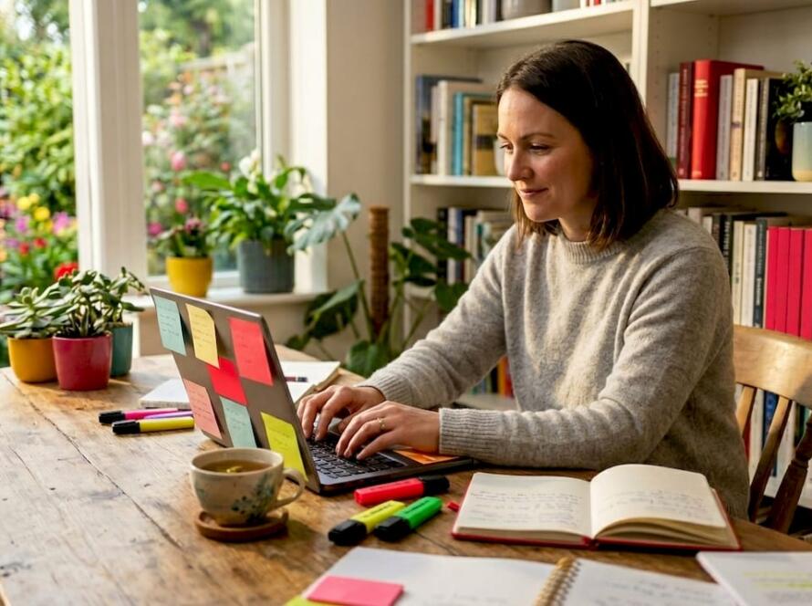 Business owner working on laptop in office