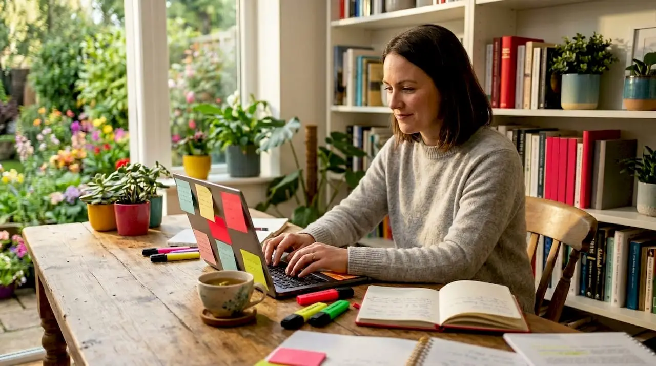 Business owner working on laptop in office