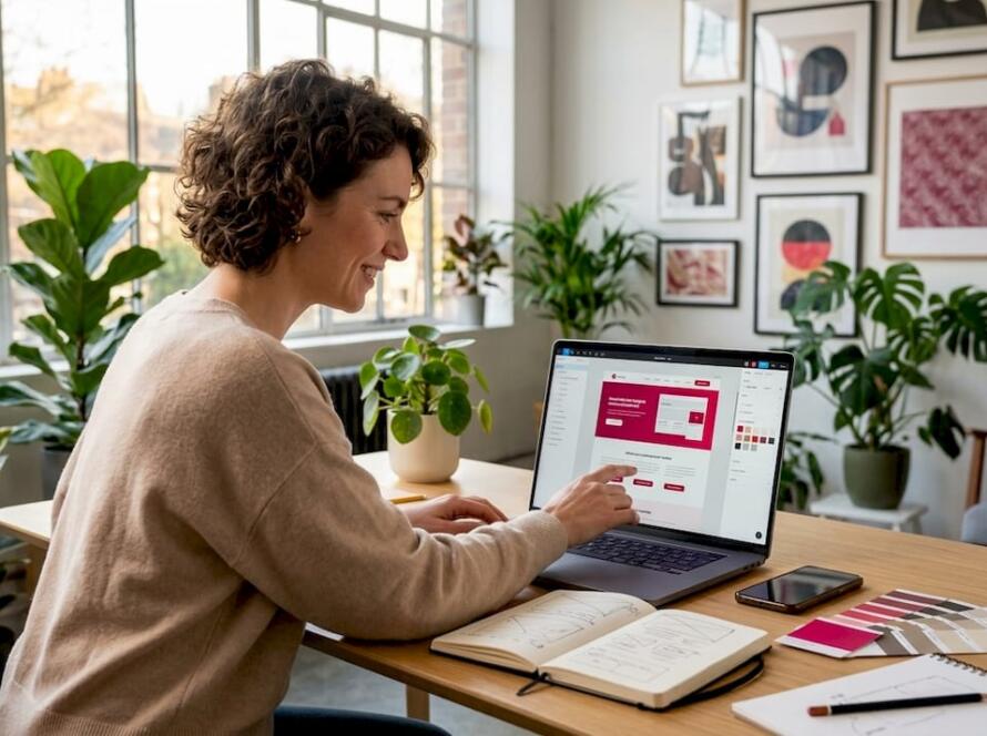 Web designer working on responsive website layout