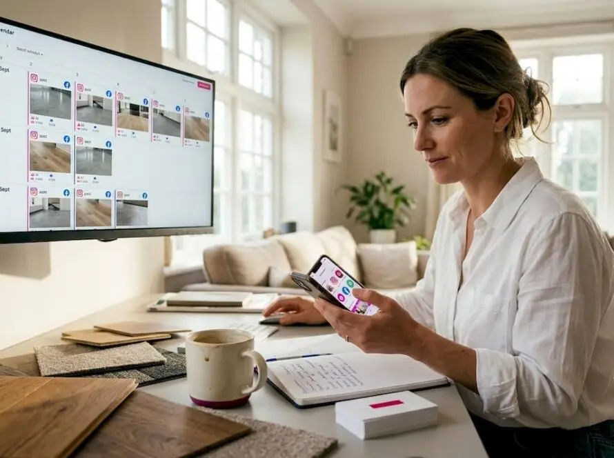 Marketing manager scheduling flooring posts