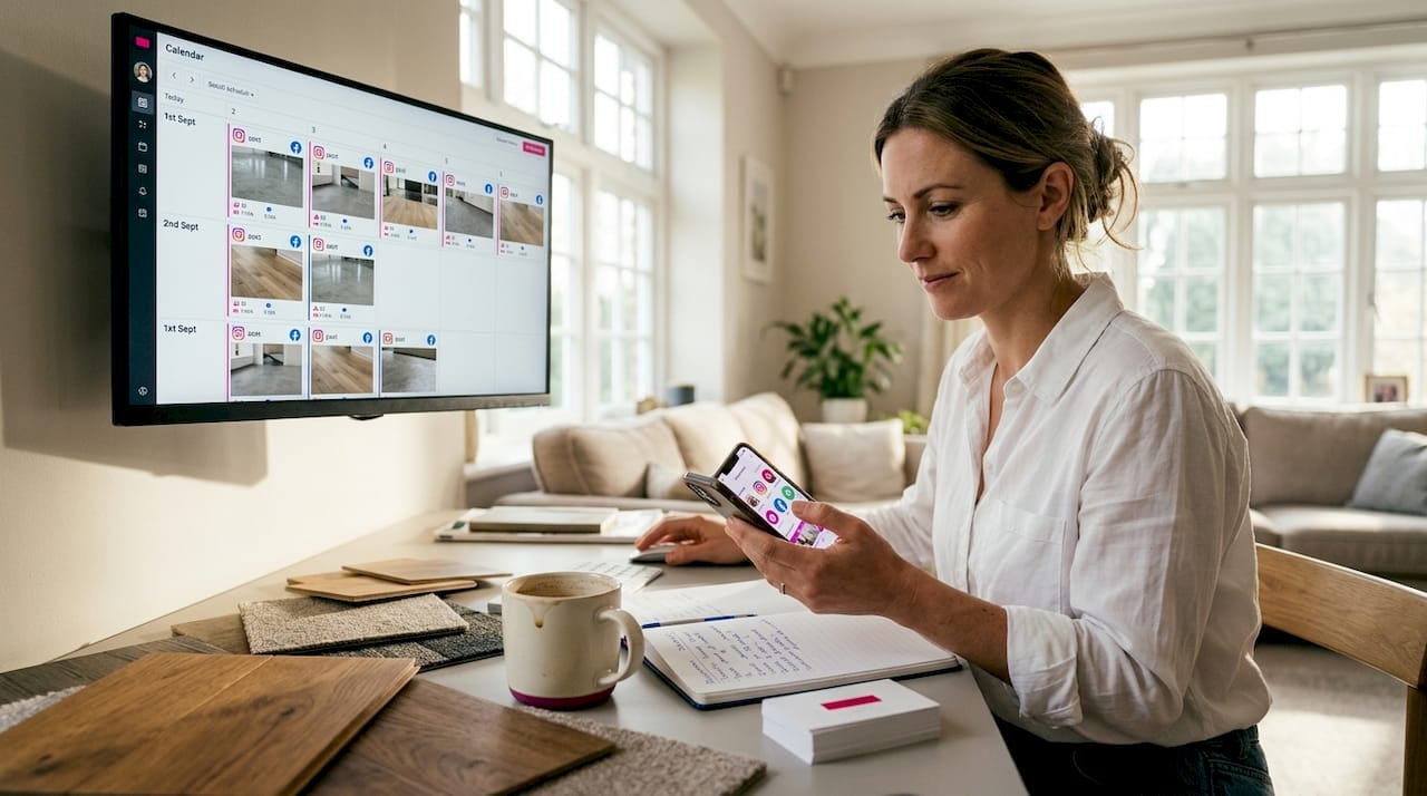 Marketing manager scheduling flooring posts